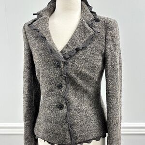 Armani Collezioni Brown/Gray Wool and Angora Ruffle Jacket